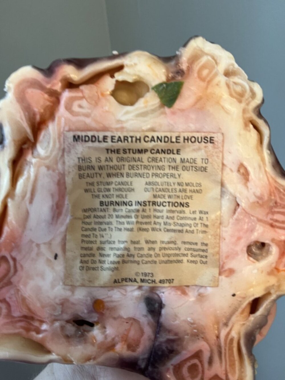 Middle Earth Candle Shop 1970s Sculpted Wax Woodland Tree Stump Candle With Deco - Picture 8 of 9